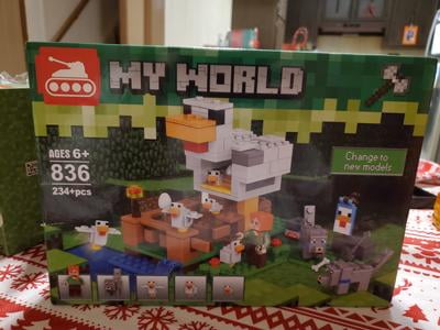 LEGO Minecraft The Chicken Coop 21140 with Alex Minifigure Baby Chicken Tamed Wolf Figures and Chicken Pen Walmart