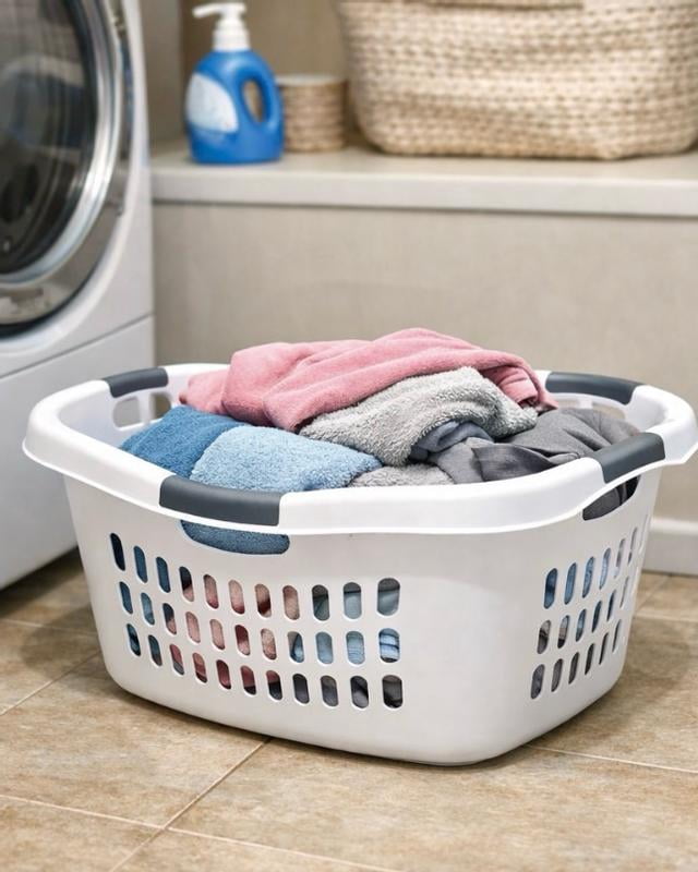 Rubbermaid Compact Plastic Hip Hugger Laundry Basket, 1.5 Bushel