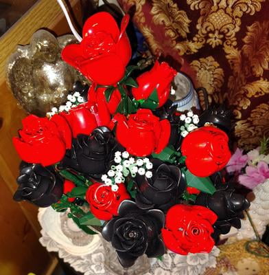 Kit Construction Bouquet Roses Noires Mystiques 585 Pièces - Fleurs Artificielles Botanique Pour Adultes