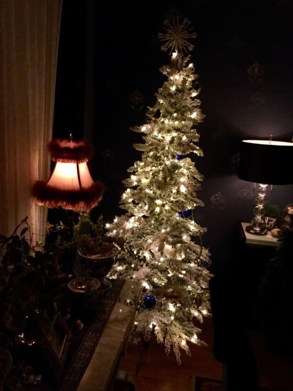 Pre Lit 6 5 X 39 Slim Utica Led Artificial Christmas Tree Flocked White On Green White Lights Walmart Com Walmart Com