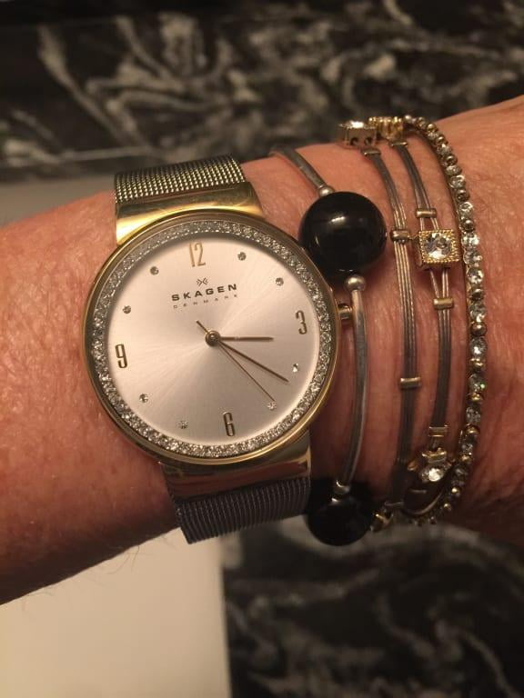 Skagen Women s Ancher Crystals Silver Dial Gold Tone Silver Mesh Watch SKW2128 Walmart