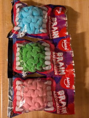 Amos Halloween Gummy Brain Marshallow, Mixed Fruit, 3 Pieces, 5.29