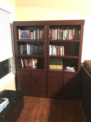 K2 42951299 E057 4be3 Aace, Sauder Heritage Hill 2 Door Bookcase Classic Cherry Red