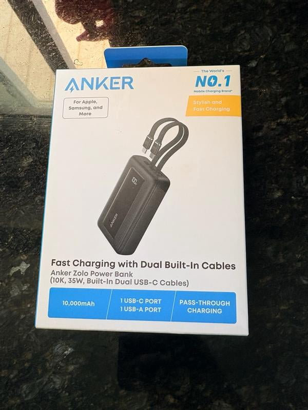 Anker Power Bank (10,000mAh, 35W, Dual Built-in USB-C Cables