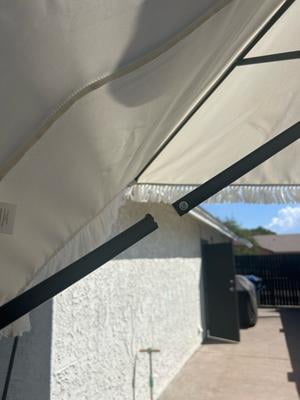 cantilever patio umbrella on sale CLOUDFLY 11 ft. x 9 ft. Solar LED Patio Umbrella and 240 lbs. 4-Piece Base 360 Rotatable Outdoor Cantilever Umbrella in Black