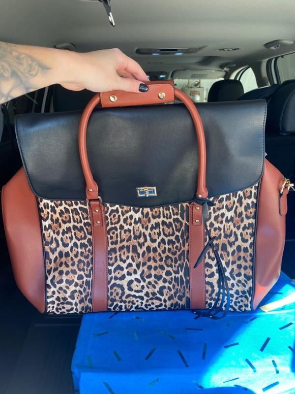 badgley mischka leopard travel tote weekender bag Diana Vegan Leather friendly travel Bag Leopard Travel Tote Weekender Bag