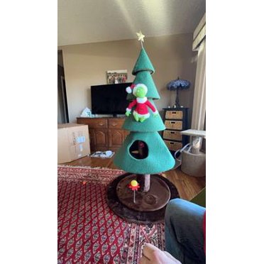 TAUS 60-Inch Cat Tree For Indoor Cats - Tall Cat Tower With Christmas Tree Design - Green - 35 Lbs - Cat Bed Included