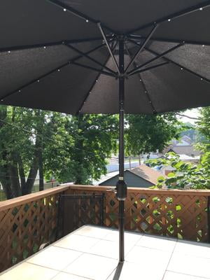 9 Deluxe Solar Powered Led Lighted Patio Umbrella Tan Walmart Com Walmart Com