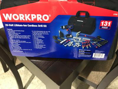 131 Piece 20 Volt Lithium Ion Cordless Drill Project Kit Home Work Shop WorkPro