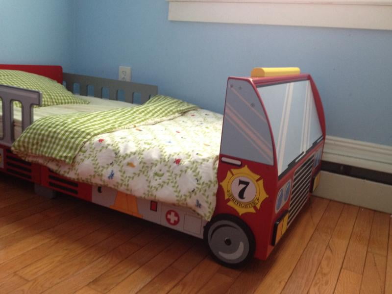 KidKraft Fire Truck Wooden Toddler Bed with Guard Rails Kid s