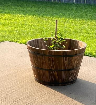 Vintage houten plantenstandaard, whiskyvat plantenbak met afvoergat voor binnen en buiten