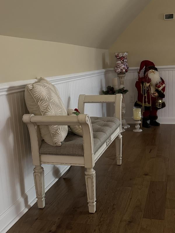 Reviews for Signature DESIGN BY ASHLEY Realyn Traditional Antique White Polyester 46 in. 4-Legs Accent Bench without Back Dining Table Seat-2 | Pg 1 - The Home Depot