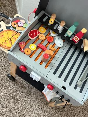 iYofe Wooden Play Kitchen for Toddlers 1-3, 52 PCS Kids BBQ Grill
