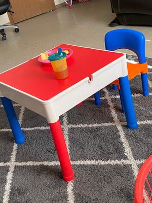 XCSOURCE 5 in 1 Kids Table and Chair Set,Multi Play Table and Building Block Table with 2 Chairs and 4 Storage for Learning,Drawing,Playing and Eating