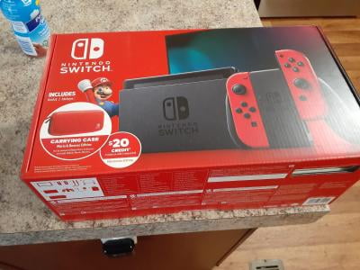 Nintendo Switch Bundle With Mario Red Joy Con Nintendo Eshop Credit Carrying Case Walmart Com Walmart Com