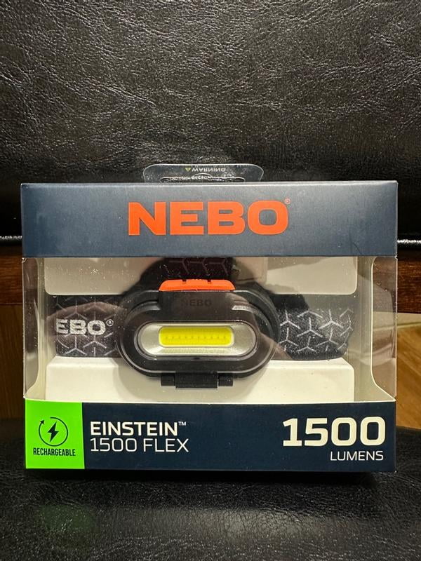 NEBO Einstein Powerful 1500 Lumen Headlamp with Flexpower Rechargeable or CR123A Batteries | Compact Low-Profile Headlamp with 5 Light Modes