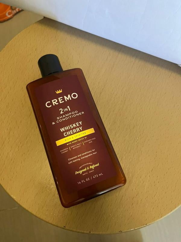 Cremo 2-in-1 Men's Shampoo & Conditioner, Whiskey Cherry Scent, 16