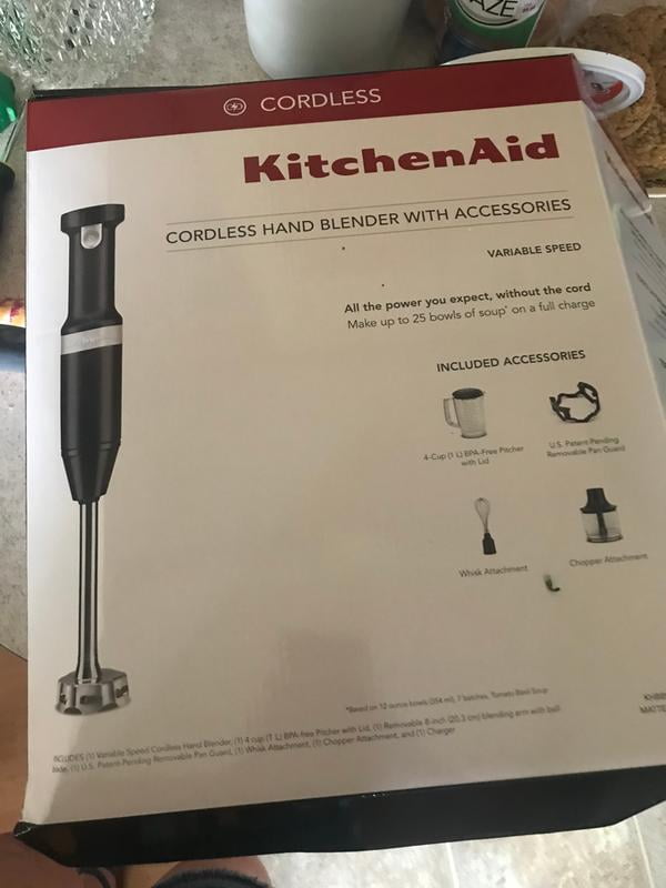 KitchenAid Cordless Variable Speed Black Matte Hand Blender with Chopper  and Whisk Attachment KHBBV83BM - The Home Depot