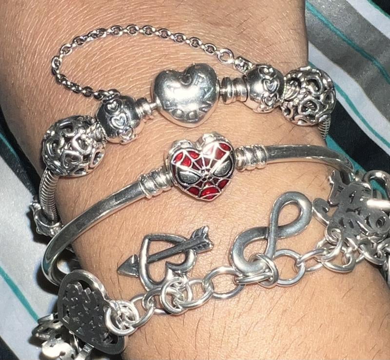 925 Sterling Silver Heart Safety Chain Charm Bead - Fits Pandora & Other Bracelets/Necklaces