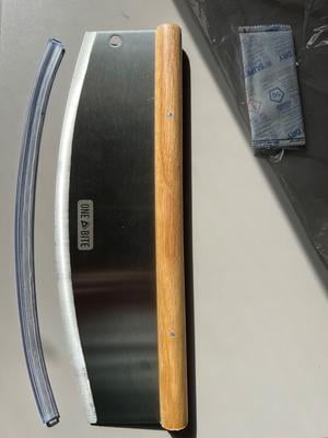 One Bite Stainless Steel Pizza Rocker Cutter with Wood Handle