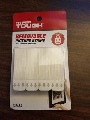 Hyper Tough Removable Adhesive Strips, Large, Holds up to 5 lb., 12 Pair,  White 