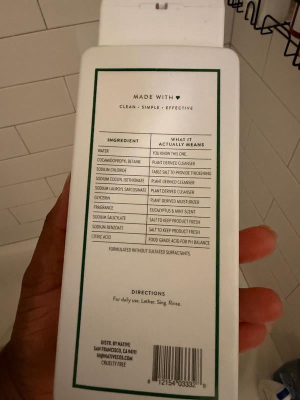 Customer reviews for Native Body Wash, Eucalypts & Mint, Sulfate Free, for  Women & Men, 18 fl oz | Walmart.com