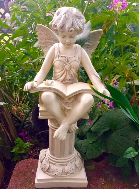 British Reading Fairy Garden Statue, Garden Statue Fairy Reading A Book