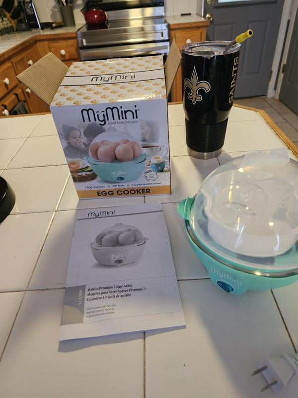MyMini Premium Egg Cooker – 7-Egg Capacity, Compact, Easy Clean, White & Teal (MEC7TL)