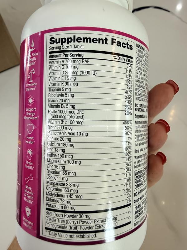 The Member's Mark Advanced Women's Multivitamin label we read