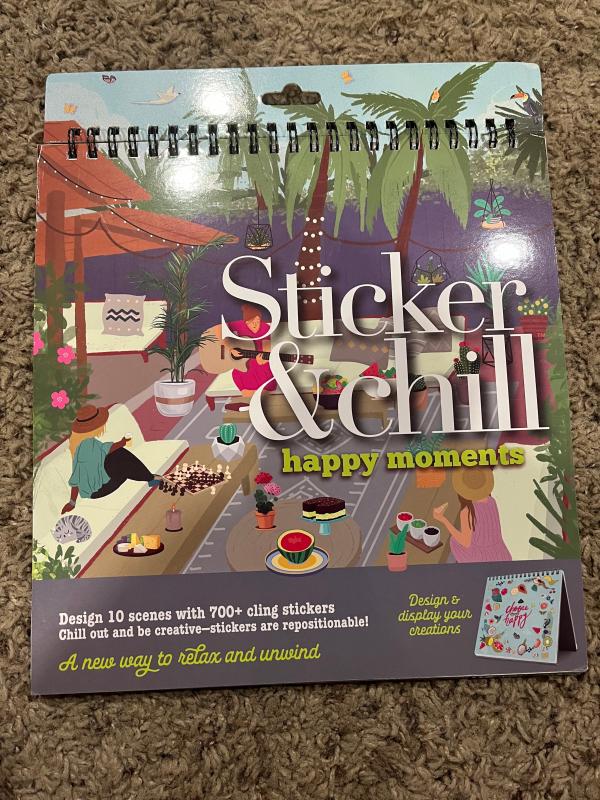 Sticker & Chill Sticker Book for Adults – 800+ Repositionable Colorful  Clings – Create Designs on 10 Spiral Bound Scene Pages – Easy, Fun & Stress