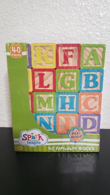 Spark. create. Imagine. Wooden Alphabet Blocks, 40 Pieces, Size: 7 inch x 8.76 inch x 3.50 inch