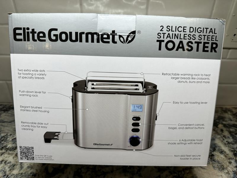 Elite Cuisine ECT2330 Stainless Steel 2-Slice LCD Toaster with