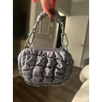 No Boundaries Women's Mini Quilted Hobo Bag Charm, Platinum