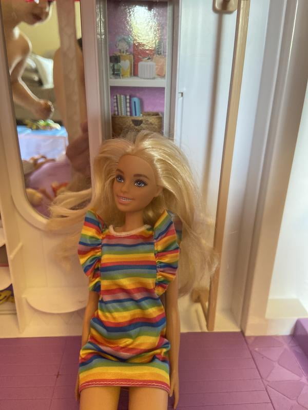 slim fit dress slacks Barbie Chelsea Doll (Blonde) Wearing Rainbow-Print Dress and Yellow Sh –  Square Imports main image 0