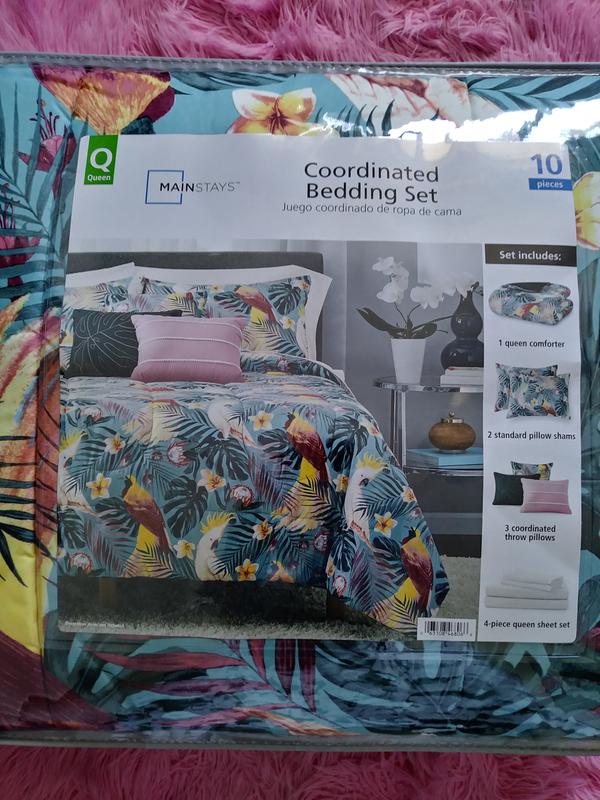 Mainstays Reversible Tropical Birds 8-Piece Complete Bed in a Bag