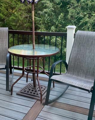 Papake Patio Round Dining Table Thick, How To Cut A Hole In Glass Table For An Umbrella