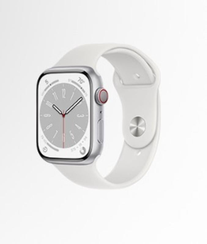 Apple Watch Series 8, GPS + Cellular, 45mm Silver, White Sport