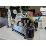 Cuisinart Stainless Steel Dish Drying Rack, Includes Wire Dish Drying Rack, Utensil Caddy, Draining Board, Stemware Holder, And Non-Slip Cup Holders, 14.4" X 12" X 6"- Stainless Steel/Black