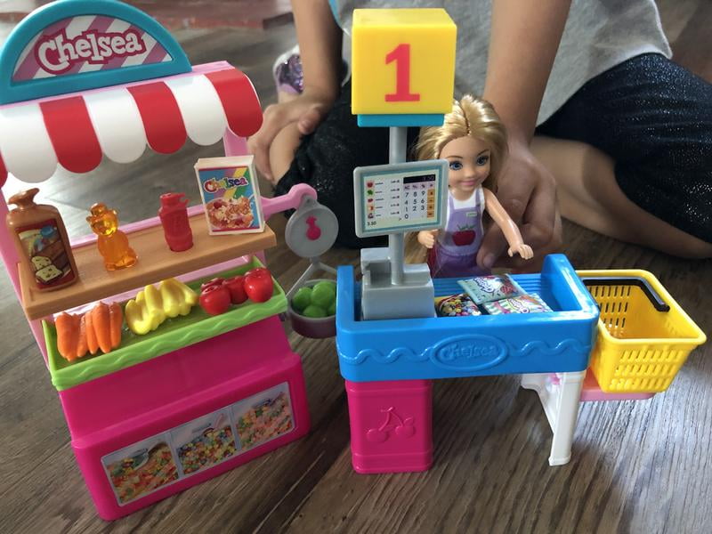 Barbie Chelsea Snack Stand Playset with Blonde Doll 15 Grocery Themed Accessories for Food Shopping Walmart