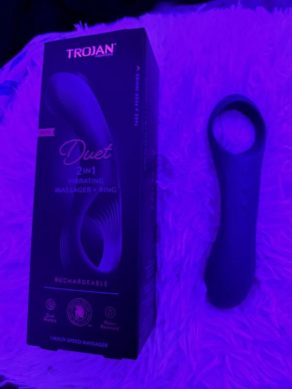 trojan duet 2-in-1 vibrating massager + ring Trojan Duet Massager 2 in1 Dual Motors Multi-Speed Vibrator and Ring, 1  Count main image 1