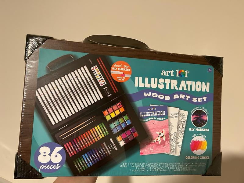 Art 101 Illustration Wood Art Set, 86 Piece, Multifunctional Sets