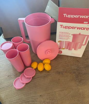 Tupperware Heritage Plastic Pitcher with Lid, 3.8L, Pink, 4
