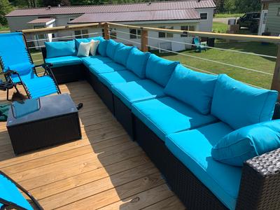 Ainfox Outdoor Patio Furniture On Clearance 7 Pieces Pe Rattan Wicker Sectional Sofa Sets With Blue Pillows Cushions White Com - Christy Sports Patio Furniture Covers