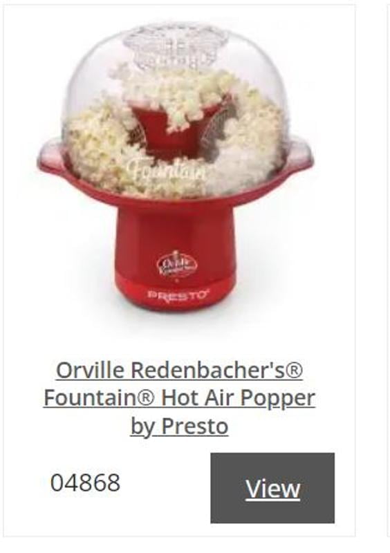 Presto, Hot Air Fountain Popper, 04868, Pops up to 20 cups in 3¬Ω
