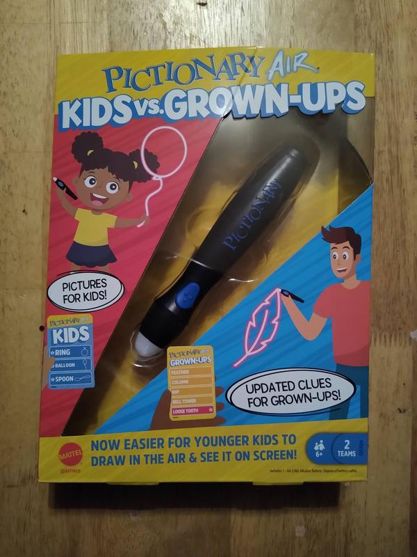 Pictionary Air Kids Vs. Grown-Ups Family Game for Game Night with Light Pen  and Clue Cards