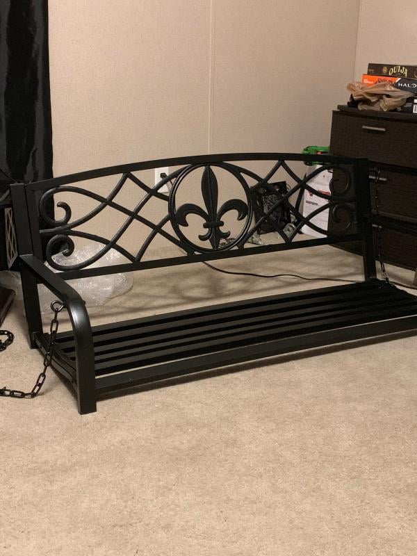 Porch Swings Patio Lawn Garden Rustic Bronze Love Seat Hanging Metal Patio Swing Chair Henf Outdoor Patio Porch Swing Bench Weight Capacity 485lbs Swing Bench With Chains