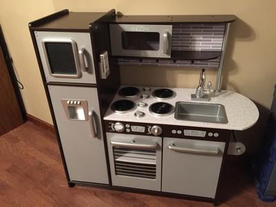 kidkraft uptown espresso kitchen with 30 piece play food set