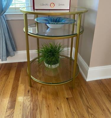  Round Terrarium Display End Table with Reinforced Glass in Gold  Iron- 20 Diameter, 26.5 Height : Patio, Lawn & Garden