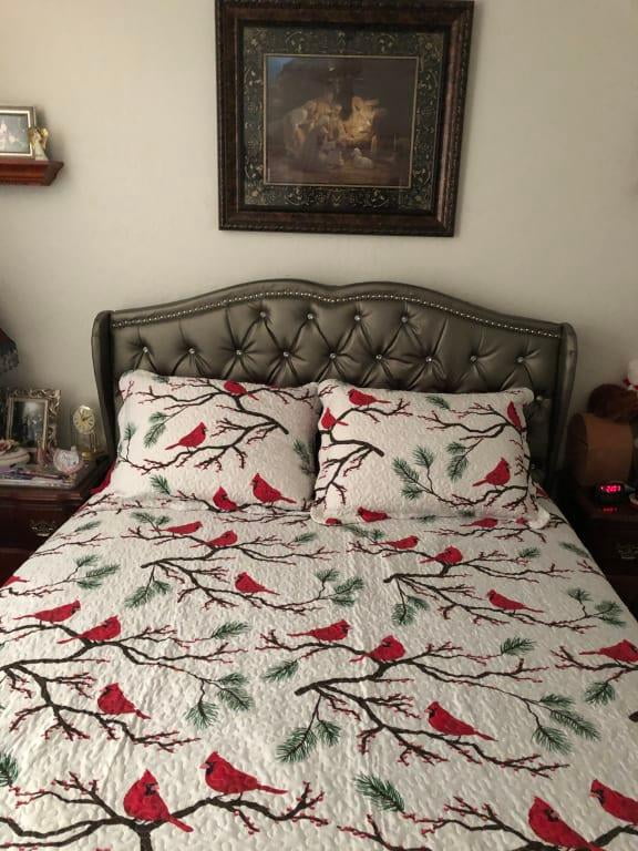 Rustic Winter Cardinal Scene Fleece Coverlet Christmas Bedding