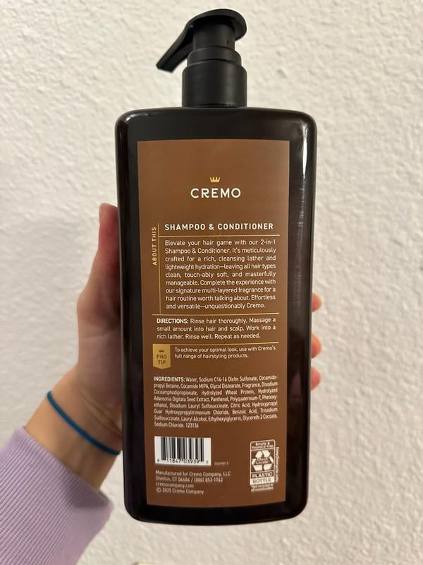 Cremo 2-in-1 Men's Shampoo & Conditioner, Bourbon Vanilla Scent